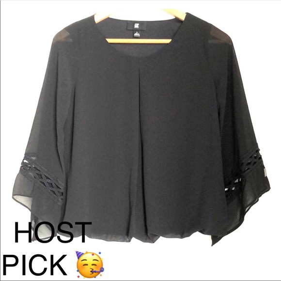 Iz Byer Tops - Black Embroidered Bell Sleeve Blouse NWOT